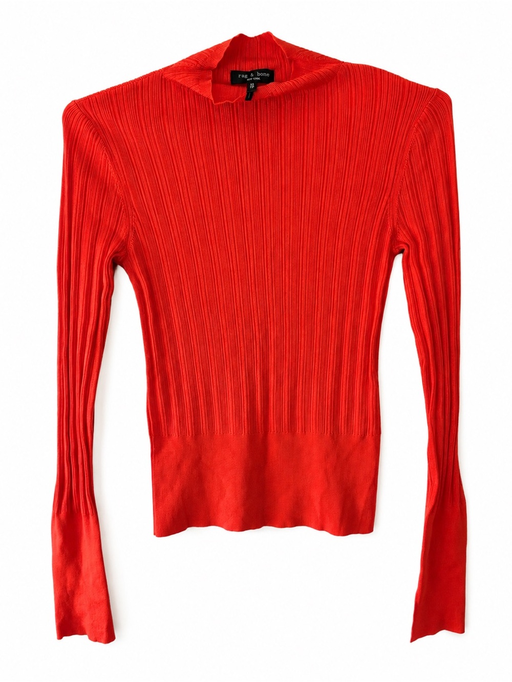 Rag & Bone Dawson Ribbed Knit Mock Neck Top Neon Orange XS